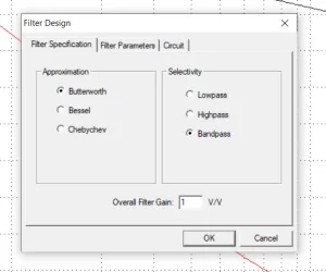 Filter Specification Tab in Filter Lab