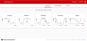 Texas Instruments Filter Design Tool - Filter Type Selection Page