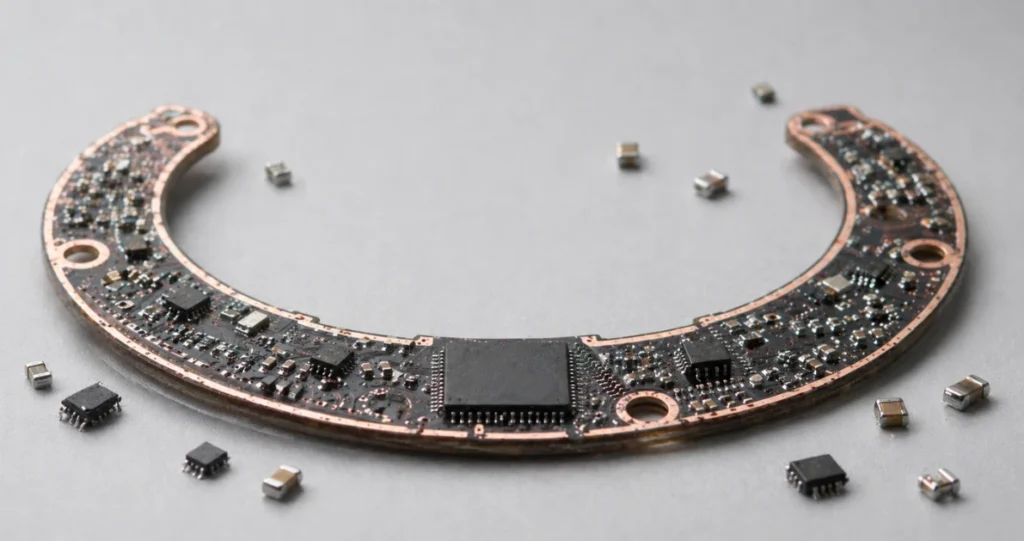 Geschwungene Wearable-Platine mit SMD-Bauteilen – Hardware-Entwicklung für Wearables