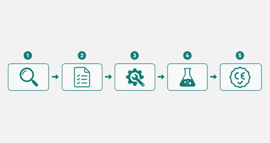 CE-Zertifizierungsprozess in 5 Schritten als Diagramm