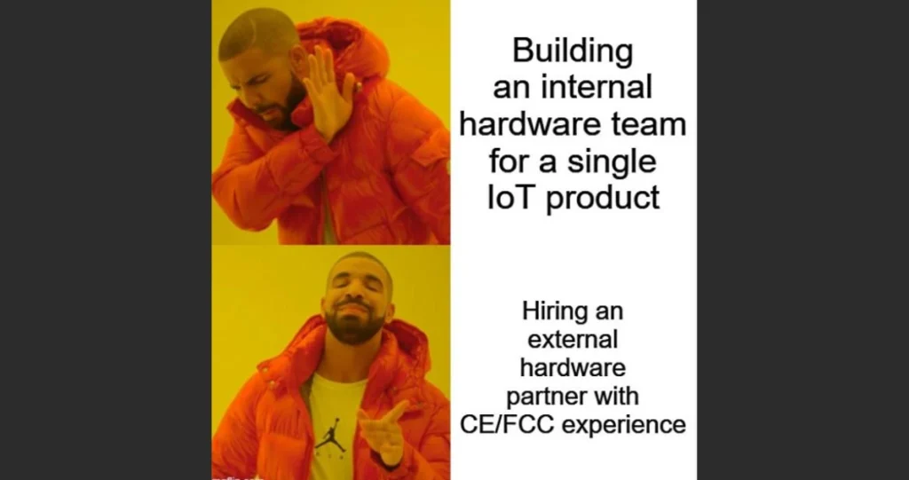Meme über den Vergleich zwischen internem Hardware-Team und externem Entwicklungspartner