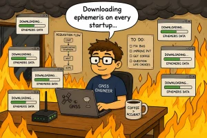 GNSS engineer surrounded by ephemeris downloads on every startup.